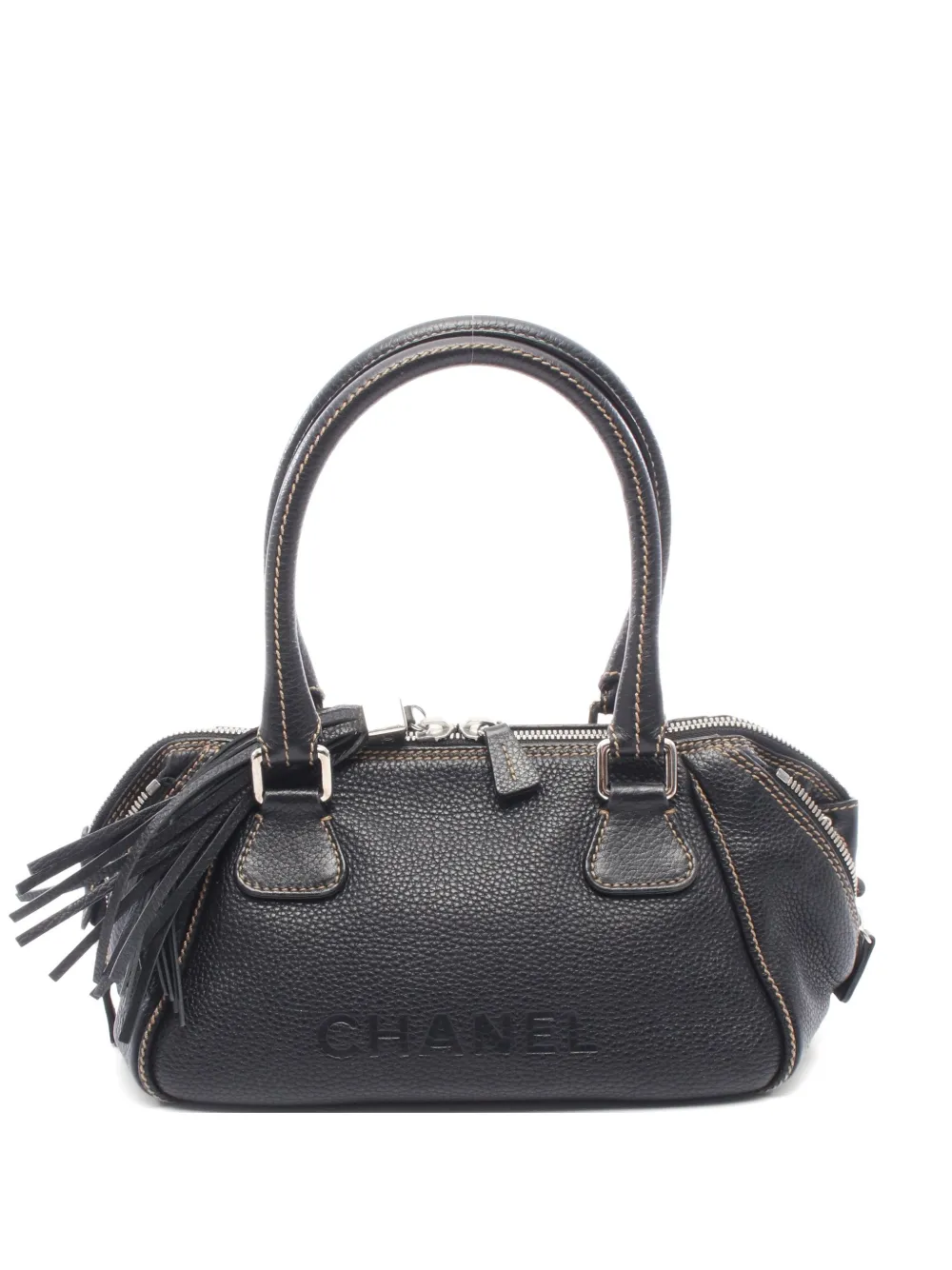 CHANEL Pre-Owned 2003-2004 embossed logo tassel shoulder bag - Nero