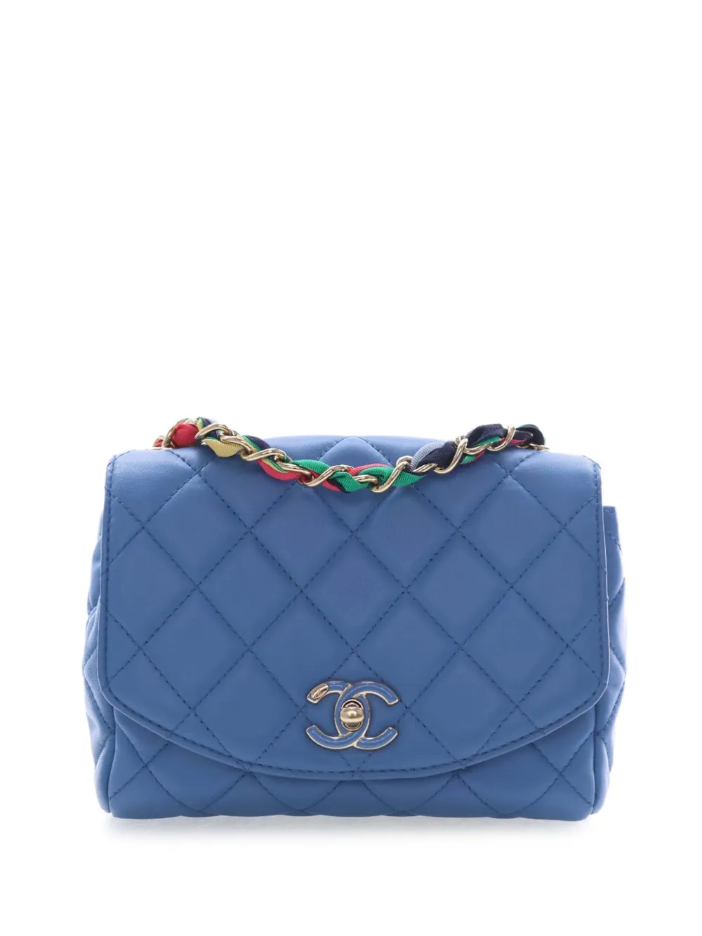CHANEL Pre-Owned 2021 Small Quilted Lambskin Cocovado Ribbon Chain Flap crossbody bag - Blu