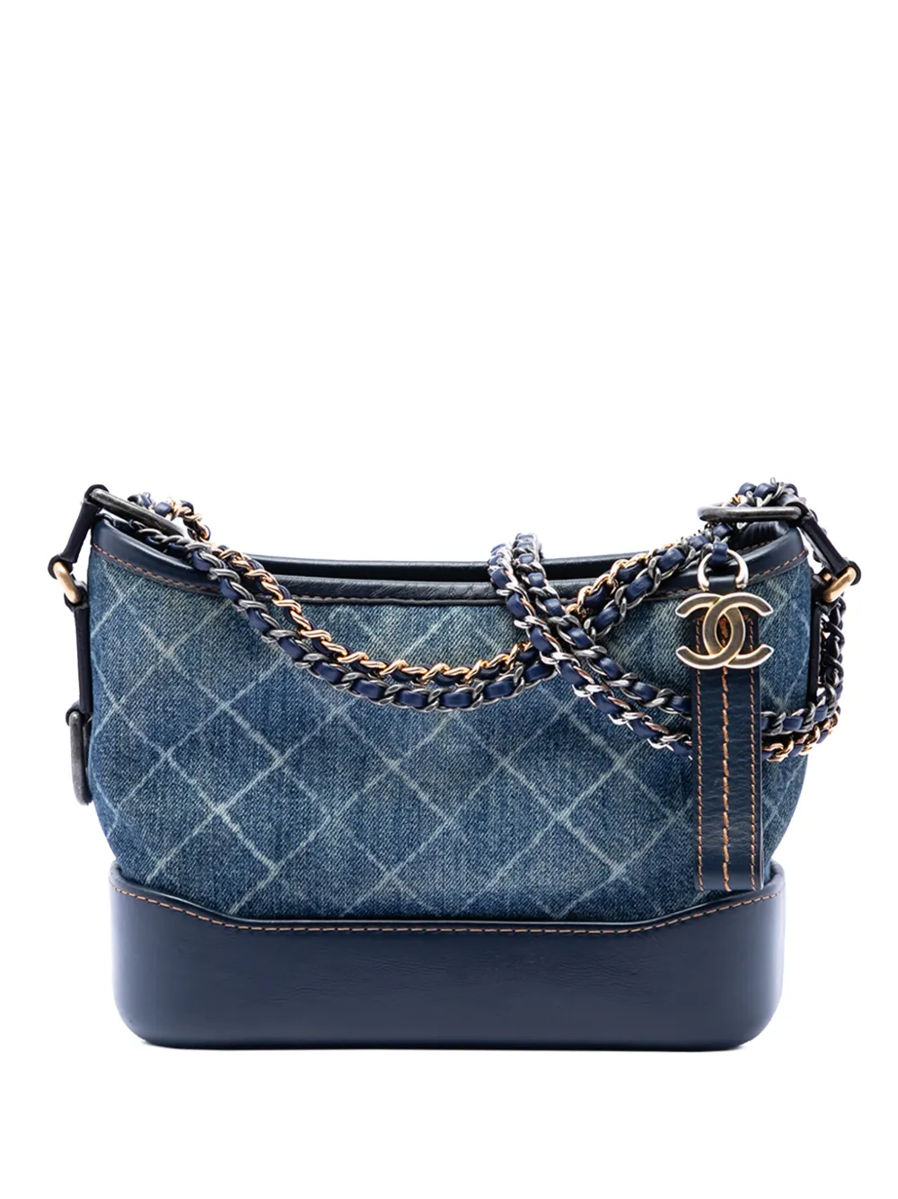 CHANEL Pre-Owned 2018 Small Printed Denim and Calfskin Gabrielle Hobo crossbody bag - Blue