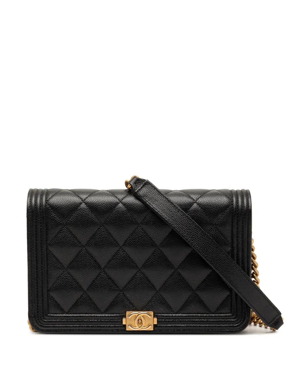 CHANEL Pre-Owned 2020 Quilted Caviar Boy Wallet on Chain crossbody bag - Nero