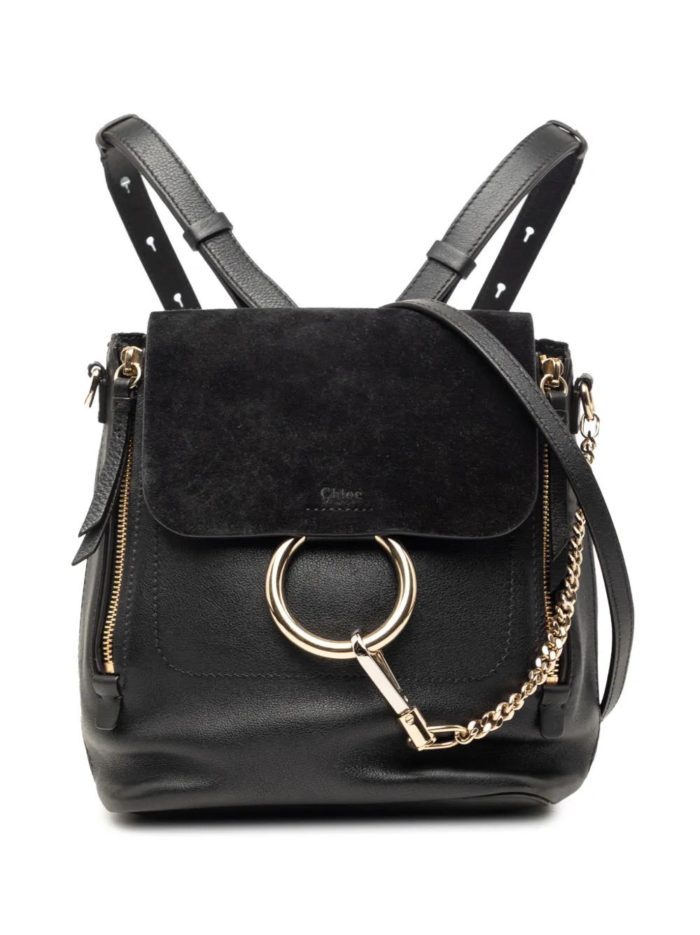 Chloé Pre-Owned 2017 Medium Calfskin and Suede Faye backpack - Nero