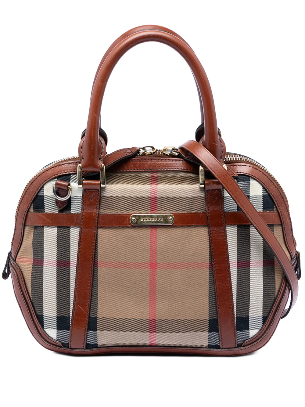 Burberry Pre-Owned 2000-2017 Small Leather Trimmed House Check Canvas Bridle Orchard satchel - Marrone