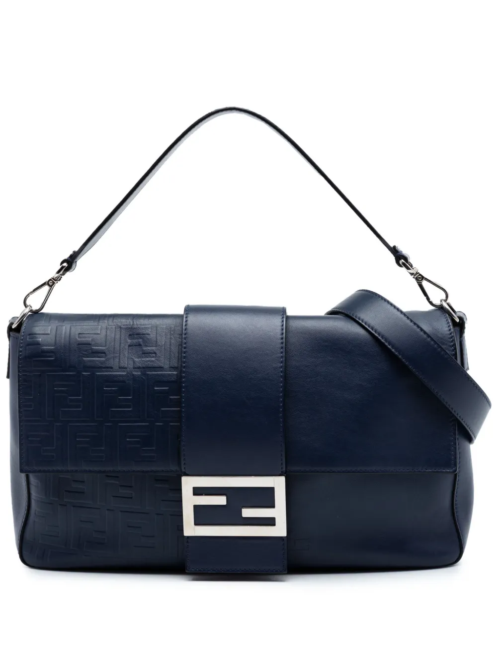 Fendi Pre-Owned 2000-2010 Large Zucca Embossed Leather Convertible Belt Baguette satchel - Blu