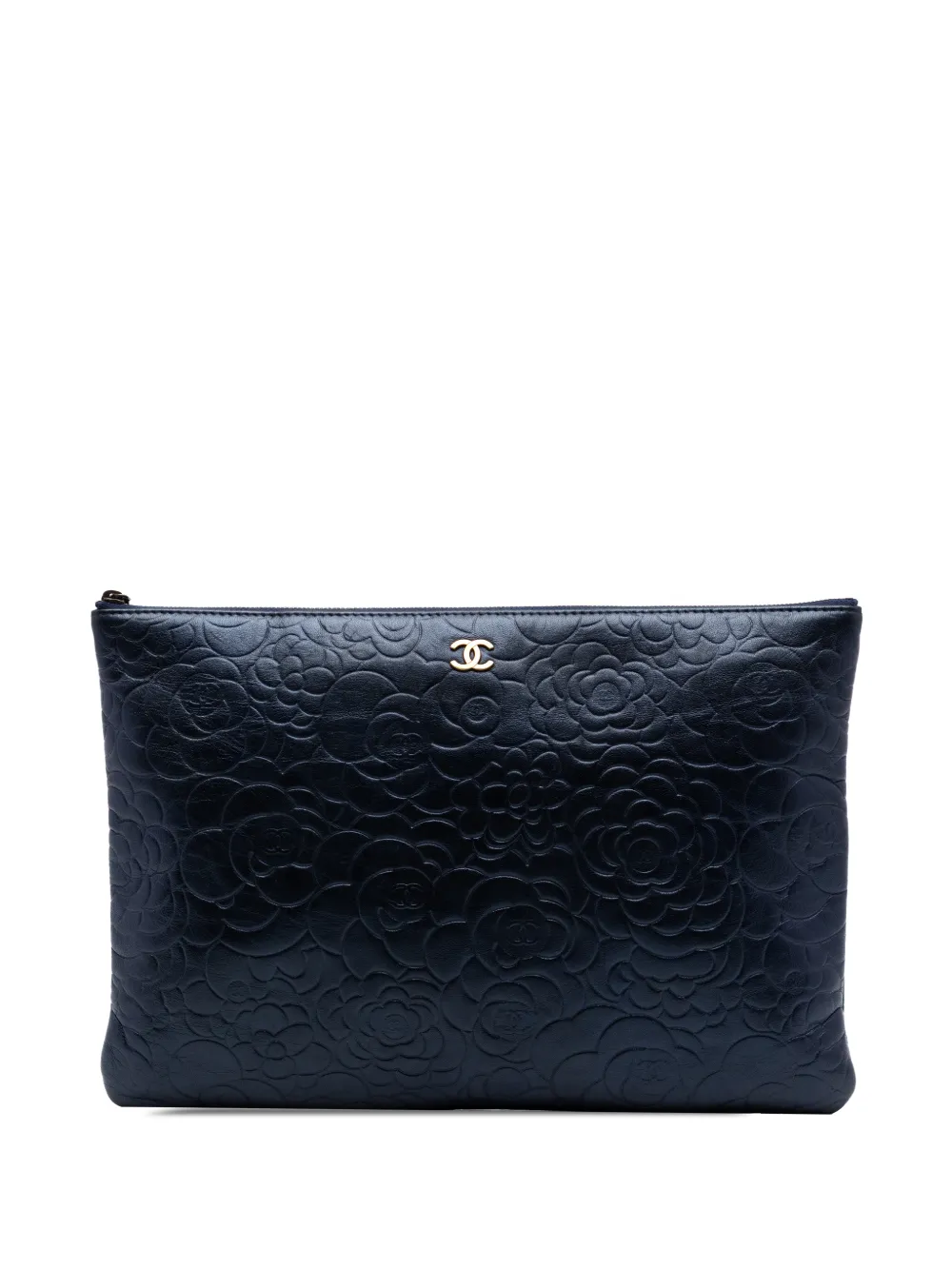 CHANEL Pre-Owned 2013-2014 Large Embossed Lambskin Camellia O Case clutch bag - Blu