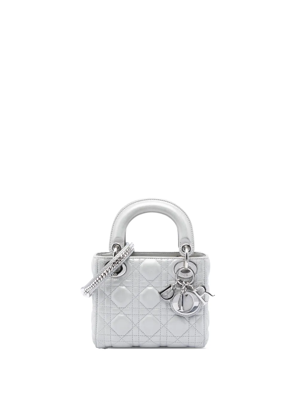 Christian Dior Pre-Owned 2015 Mini Iridescent Lambskin Cannage Lady Dior satchel - Silver