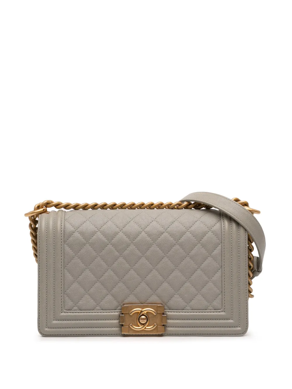 CHANEL Pre-Owned 2018 Old Medium Quilted Caviar Boy Flap crossbody bag - Grey