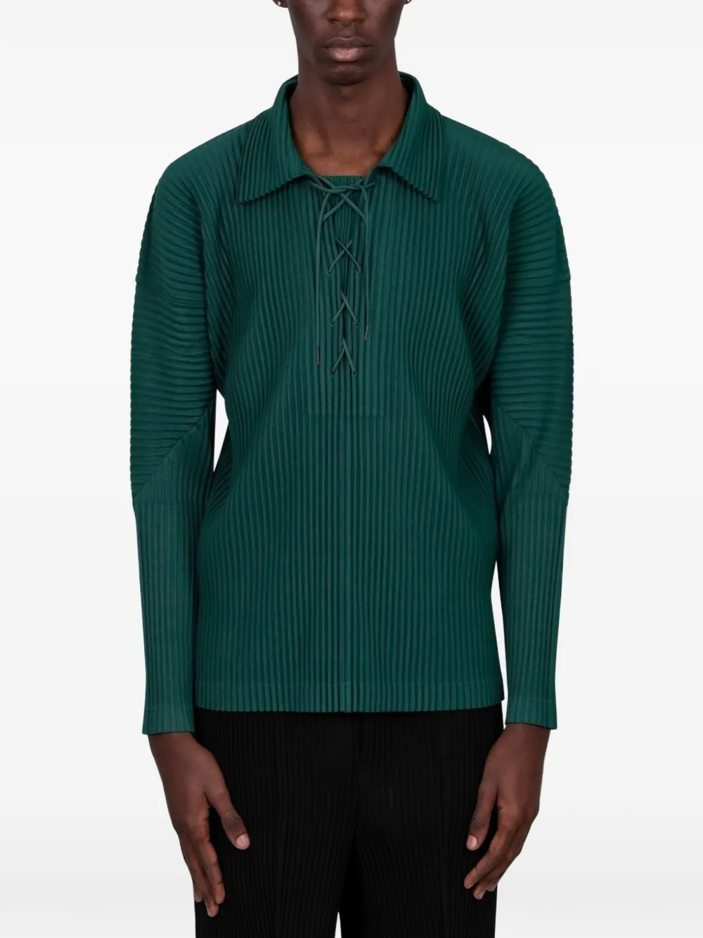 Homme Plissé Issey Miyake lace-up pleated shirt - Verde