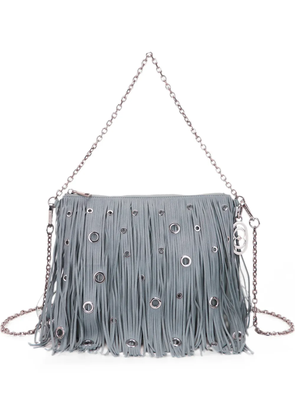 La Carrie fringe-detail eyelet-embellished shoulder bag - Grigio