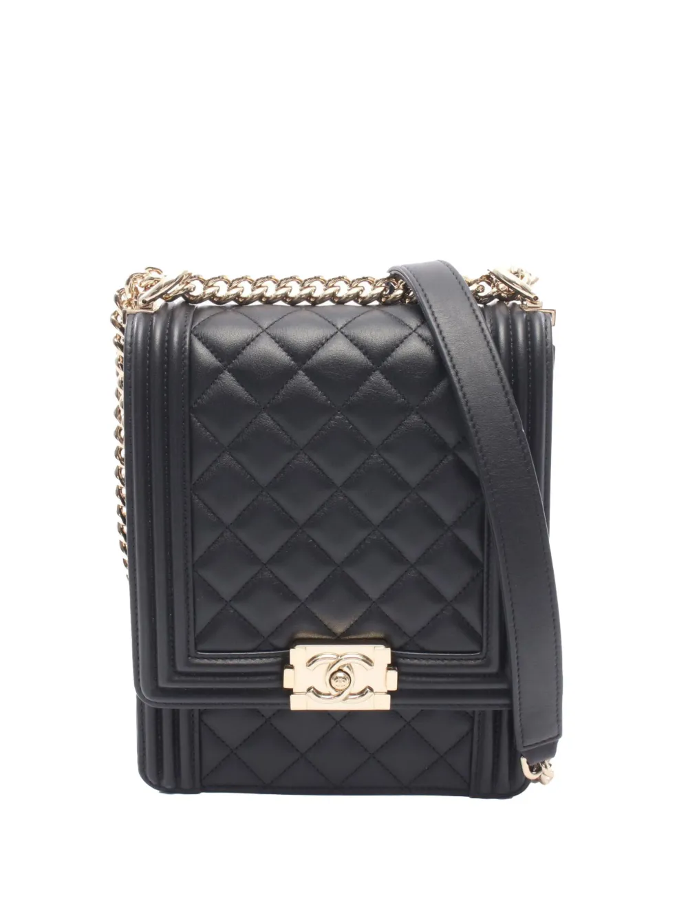 CHANEL Pre-Owned 2019 Quilted Lambskin North South Boy Flap crossbody bag - Nero