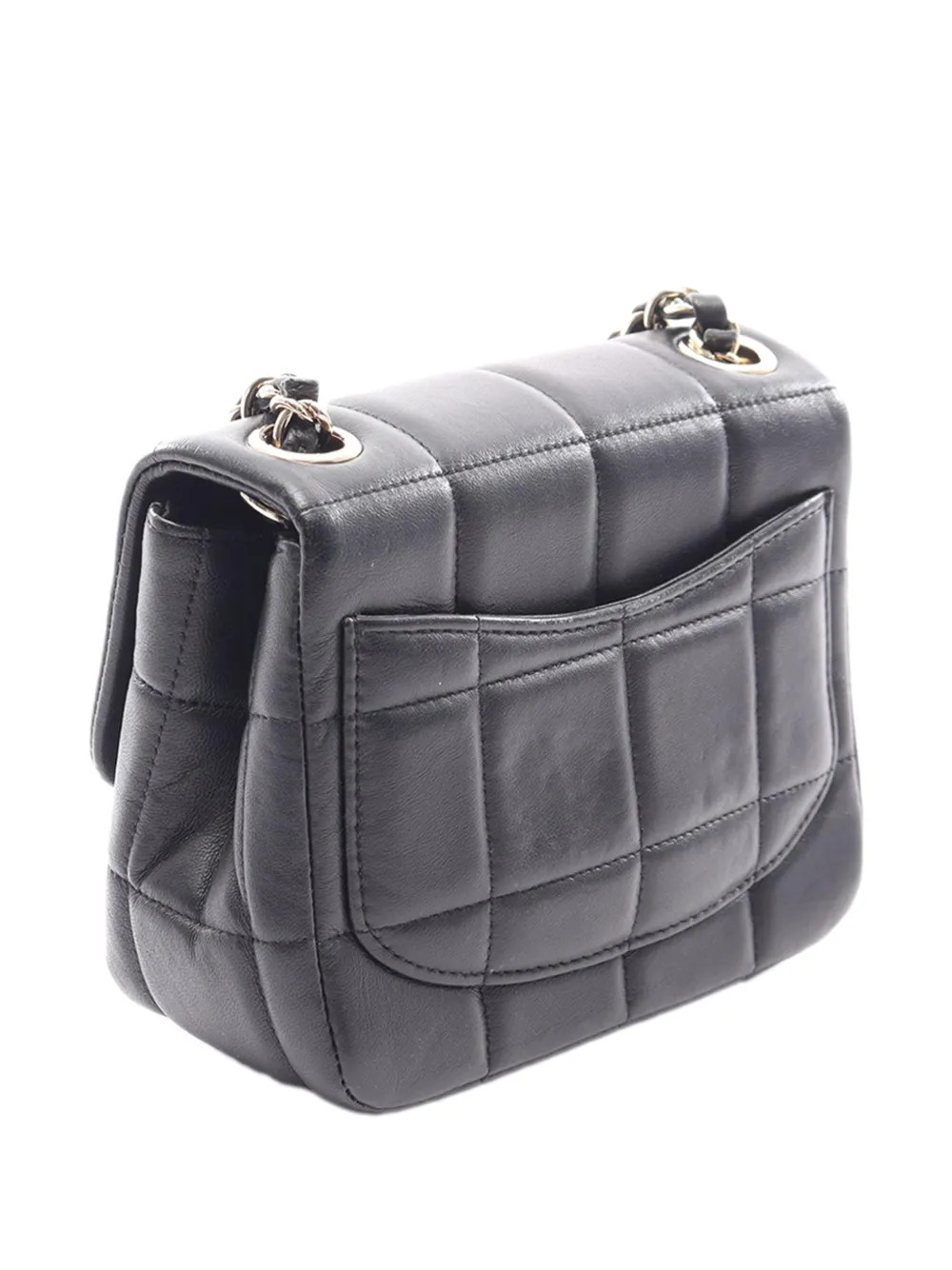 Chanel Pre-owned 2021-2026 Mini Square Lambskin Chocolate Bar Flap Crossbody Bag in Black, view 3