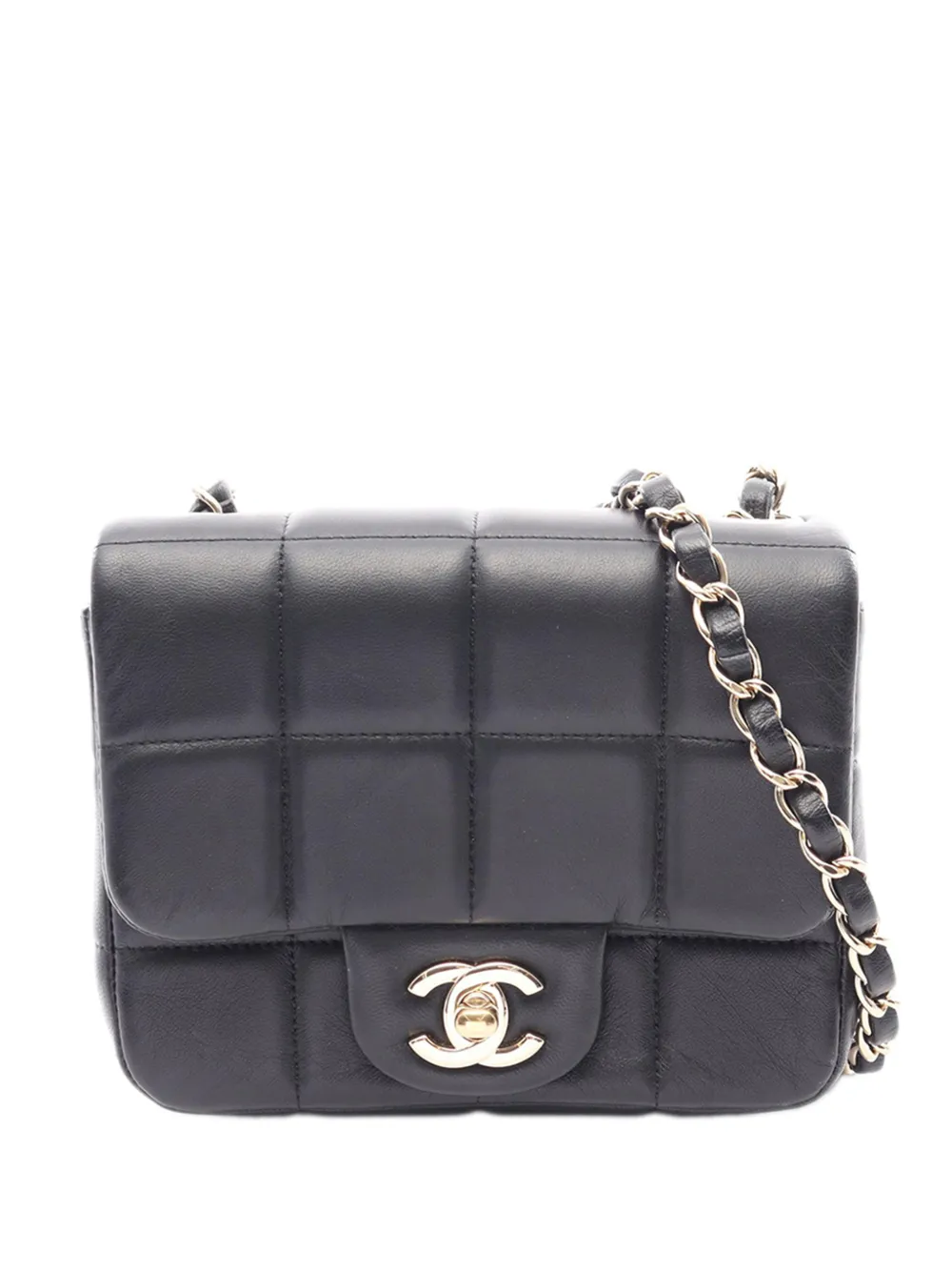 CHANEL Pre-Owned 2021-2026 Mini Square Lambskin Chocolate Bar Flap crossbody bag - Nero