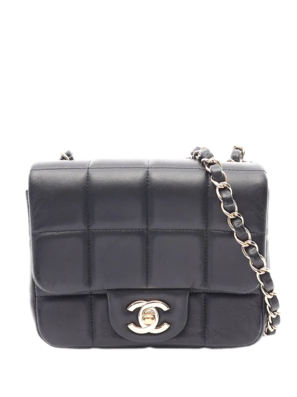 Chanel Pre-owned 2021-2026 Mini Square Lambskin Chocolate Bar Flap Crossbody Bag in Black