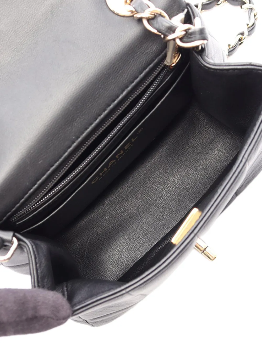 Chanel Pre-owned 2021-2026 Mini Square Lambskin Chocolate Bar Flap Crossbody Bag in Black, view 4