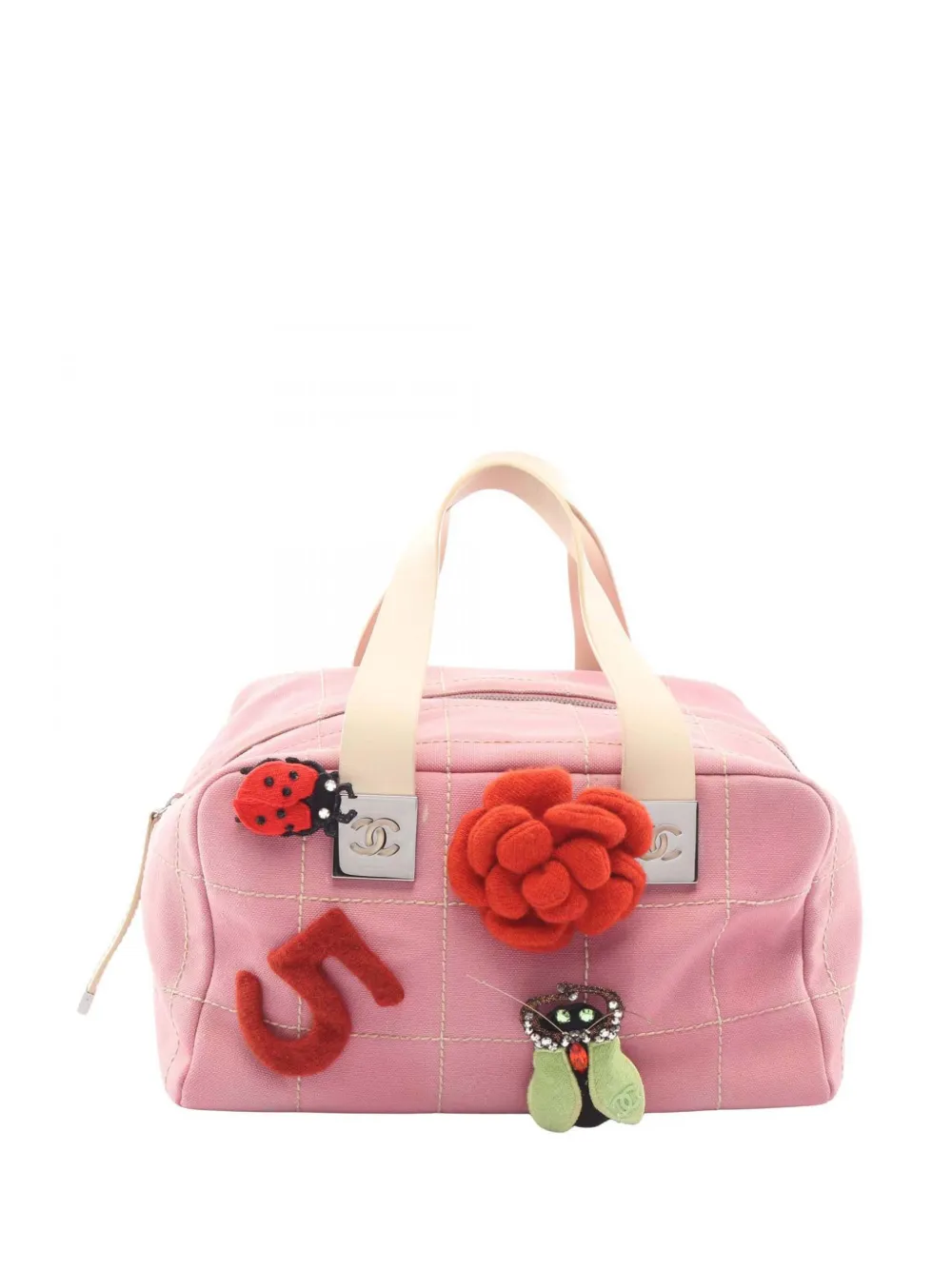 CHANEL Pre-Owned 2003-2004 CC Canvas Chocolate Bar No.5 Camellia Bowling Bag handbag - Pink