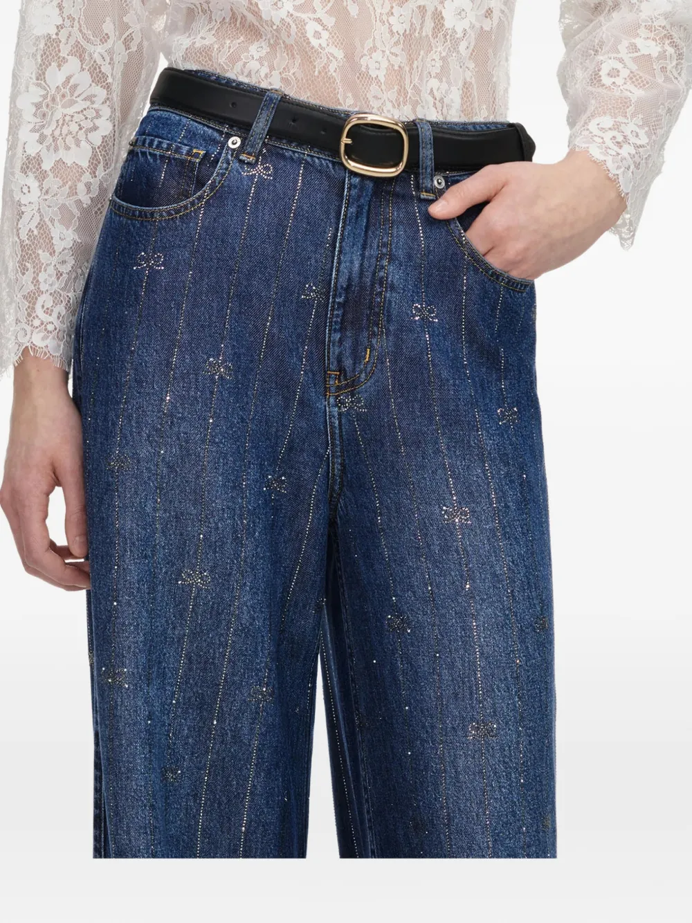 Self-Portrait sequin-embellished wide-leg jeans - Blu