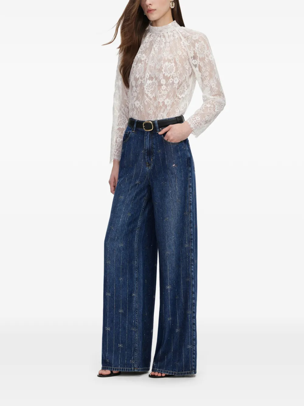 Self-Portrait Jeans verfraaid met stras en strikprint Blauw