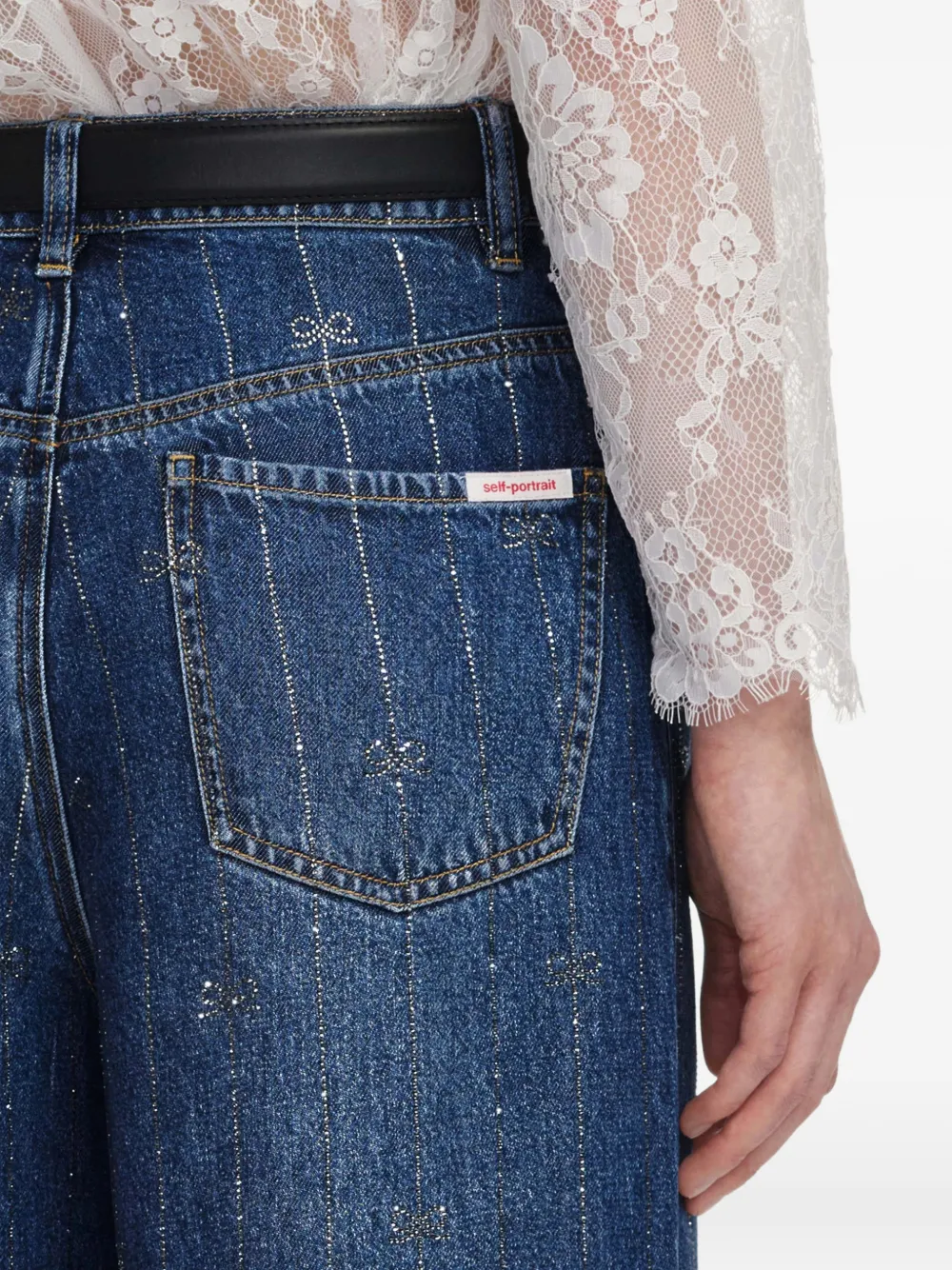 Self-Portrait Jeans verfraaid met stras en strikprint Blauw