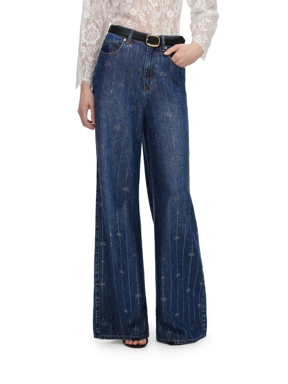 Self-Portrait sequin-embellished wide-leg jeans - Blu