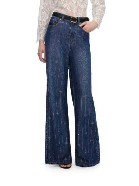 Self-Portrait sequin-embellished wide-leg jeans