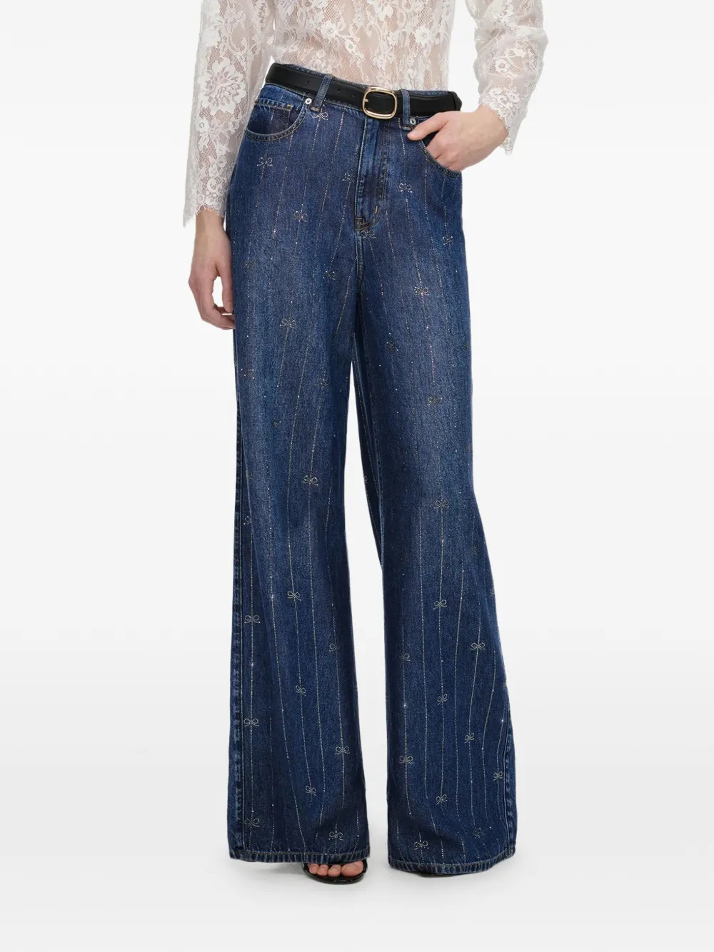 Self-Portrait sequin-embellished wide-leg jeans - Blu