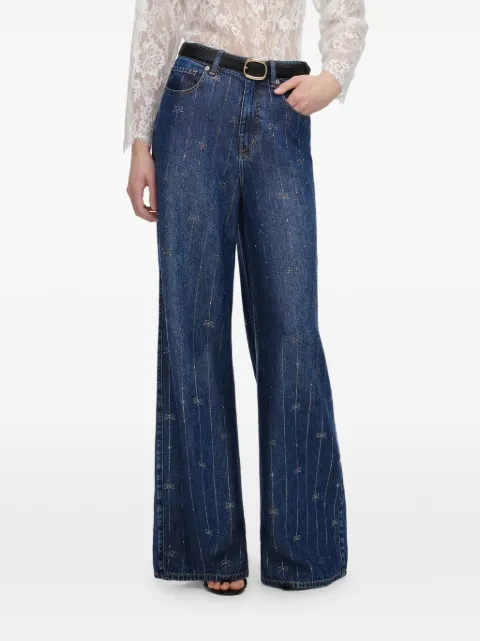 Self-Portrait sequin-embellished wide-leg jeans