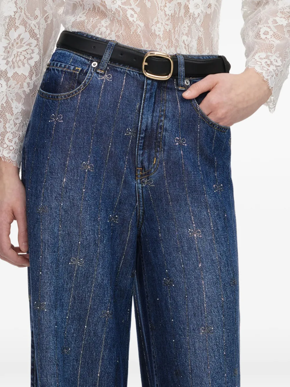 Self-Portrait Jeans verfraaid met stras en strikprint Blauw