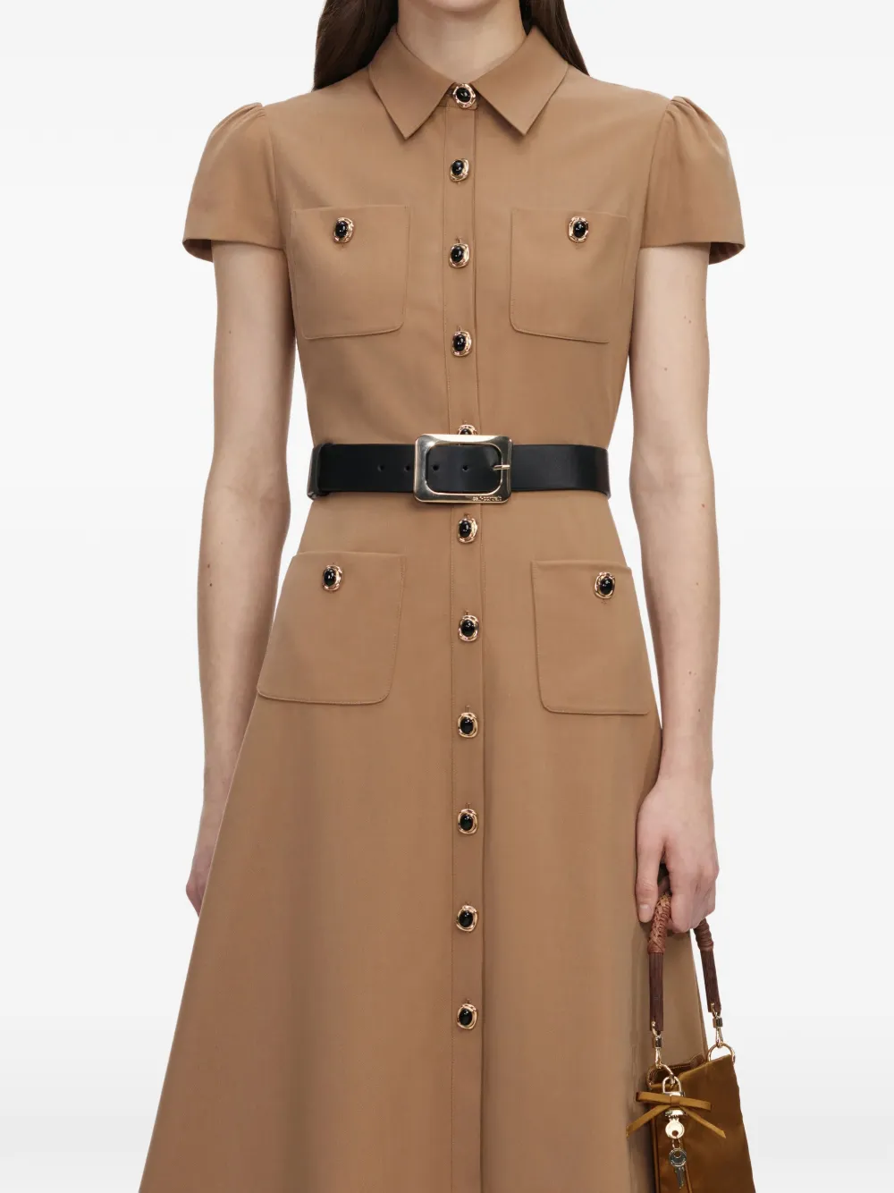 Self-Portrait Button-down midi-jurk met ceintuur Beige