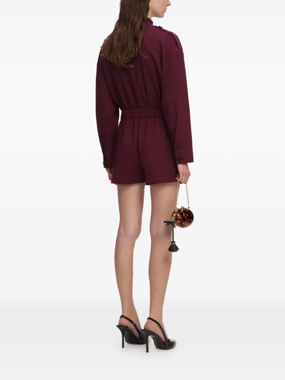 Self-Portrait Mini-playsuit met elastische taille en gestrikte hals Rood
