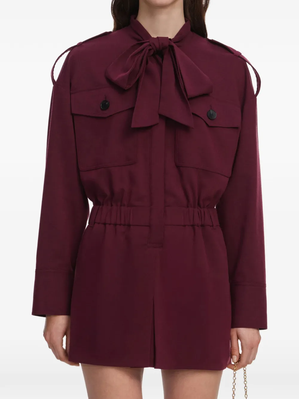 Self-Portrait Mini-playsuit met elastische taille en gestrikte hals Rood