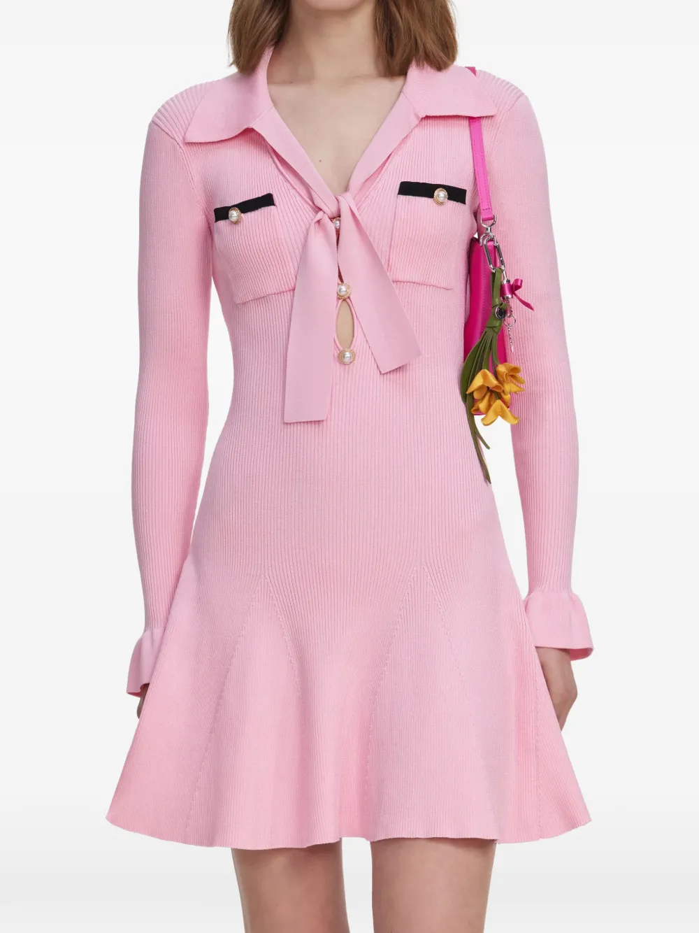 Self-Portrait Viscose gebreide mini-jurk met strik Roze