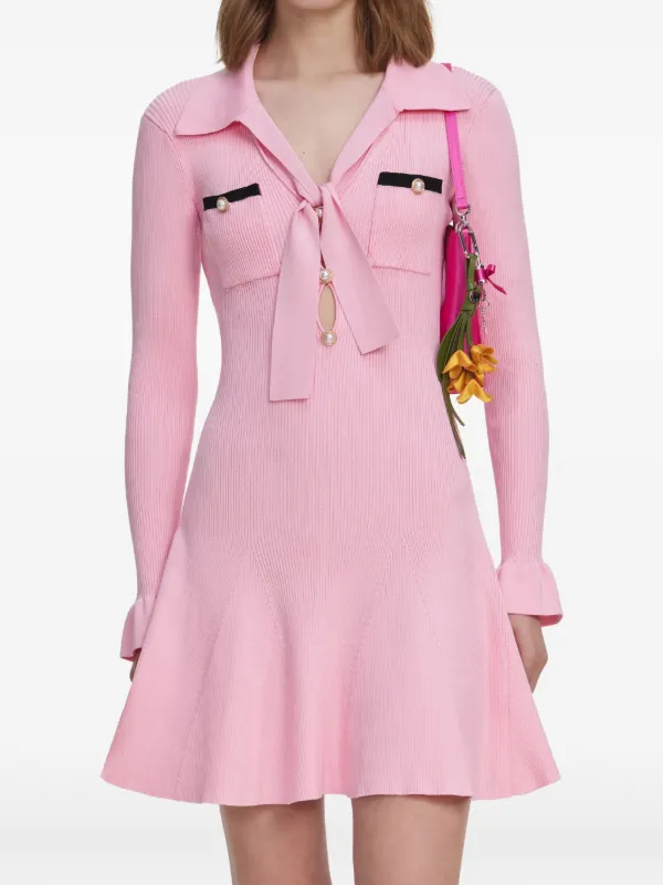 self portrait bow detail mini dress Self Portrait, female, Short Dresses, Pink, Size: M Viscose Knit Tie Mini Dress