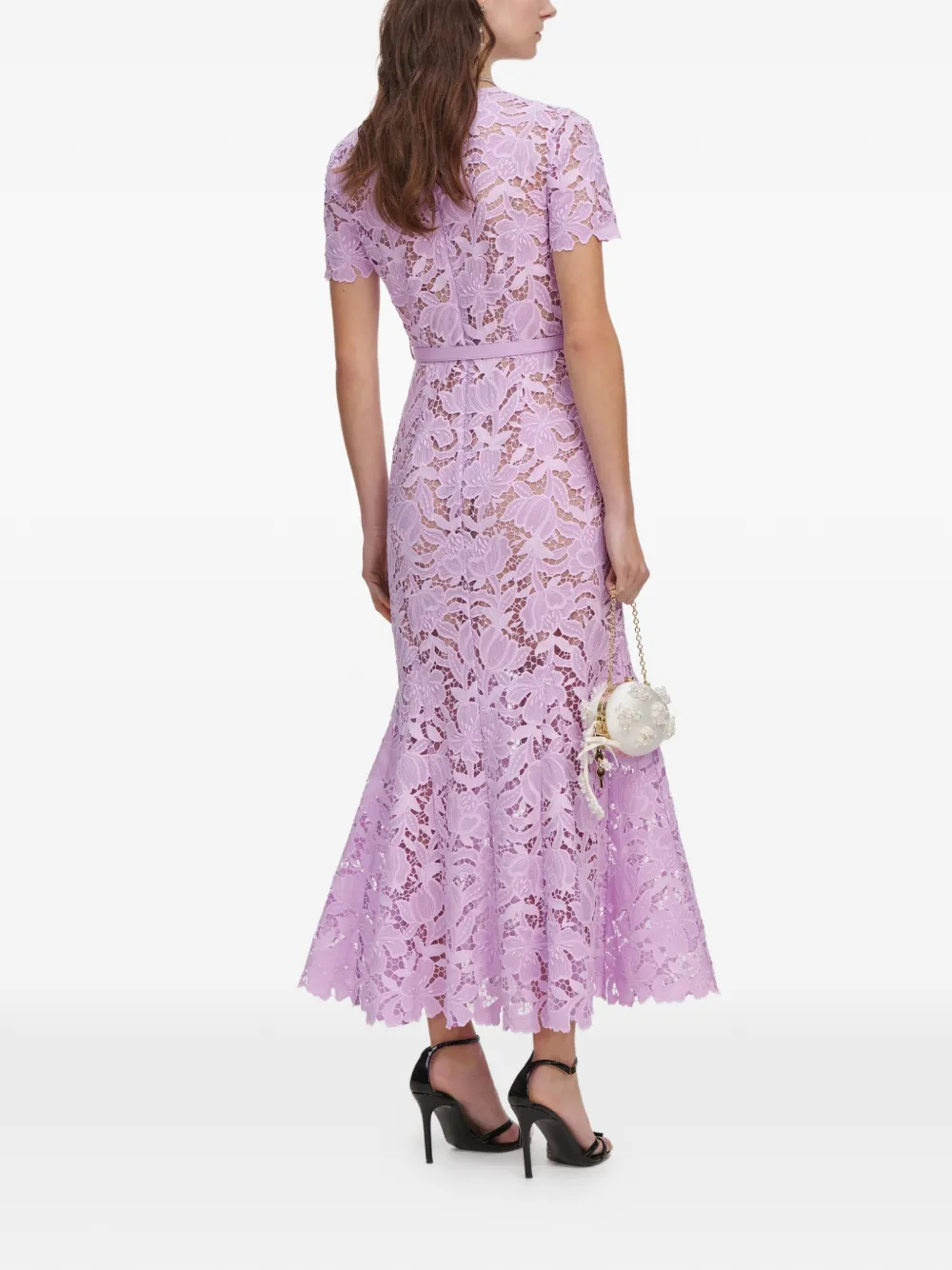 self portrait 3d floral midi dress Blue 3D Flower Chiffon Midi Dress
