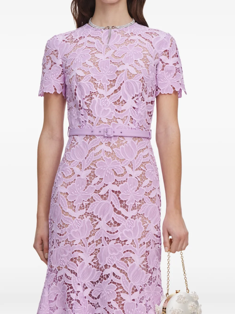 Self-Portrait belted floral-lace midi dress - Purple