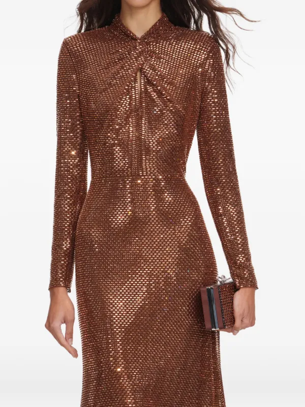 self portrait brown sequin dress Self-Portrait rhinestone-embellished long-sleeve Midi | color:portobello