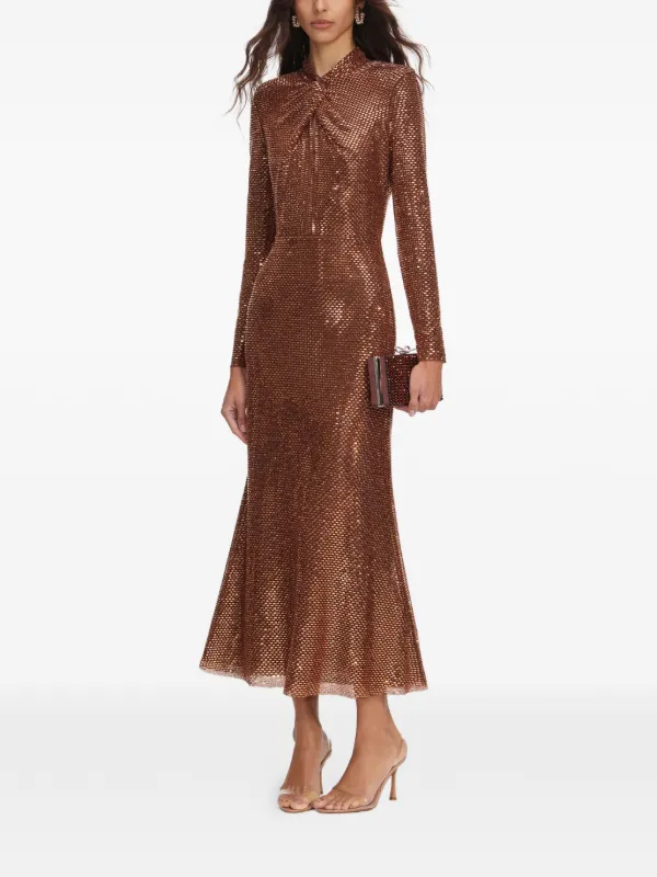 self portrait brown rhinestone dress Self-Portrait-Long Dress With Rhinestones-Dresses