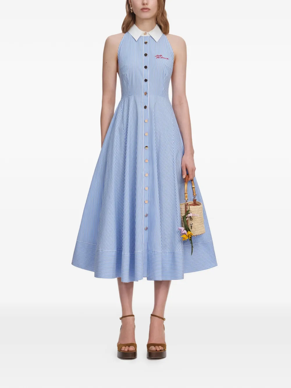 Self-Portrait striped halterneck midi dress - Blu