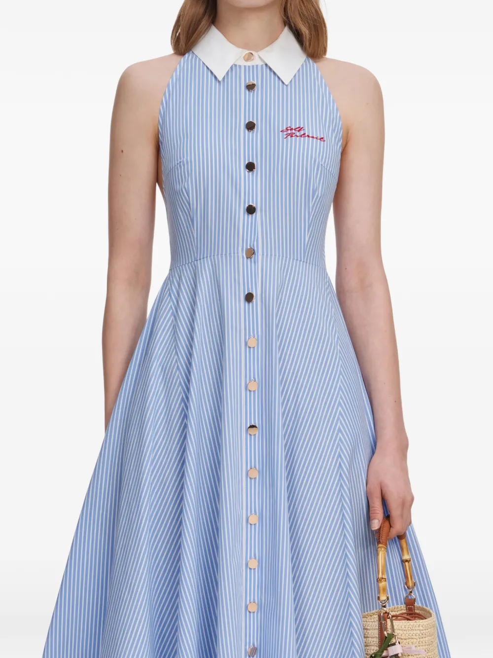 Self-Portrait Midi-jurk met halternek Blauw