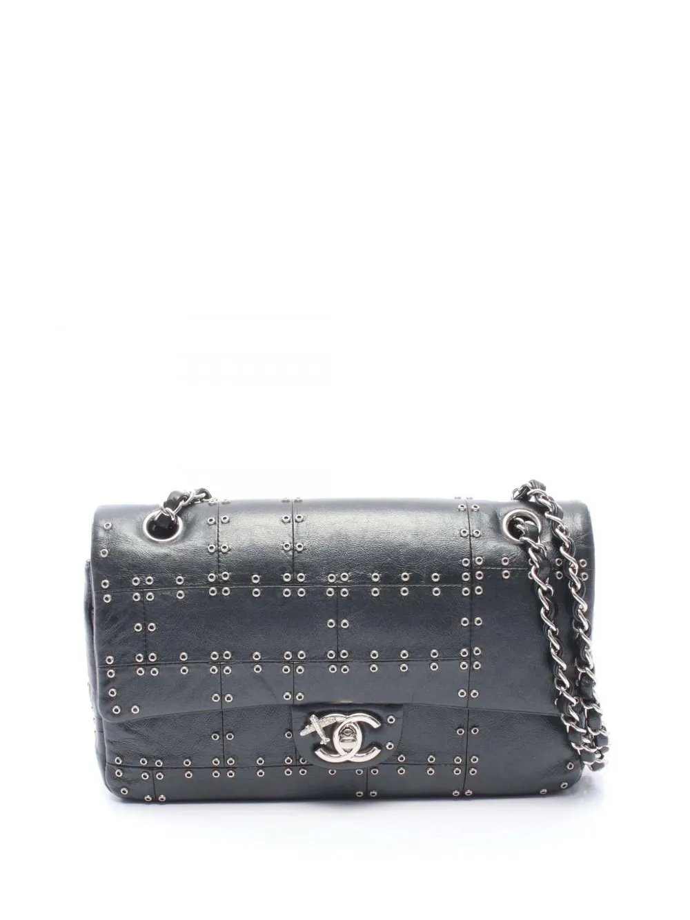 CHANEL Pre-Owned 2016-2017 Medium Studded Leather Airlines Double Flap shoulder bag - Black