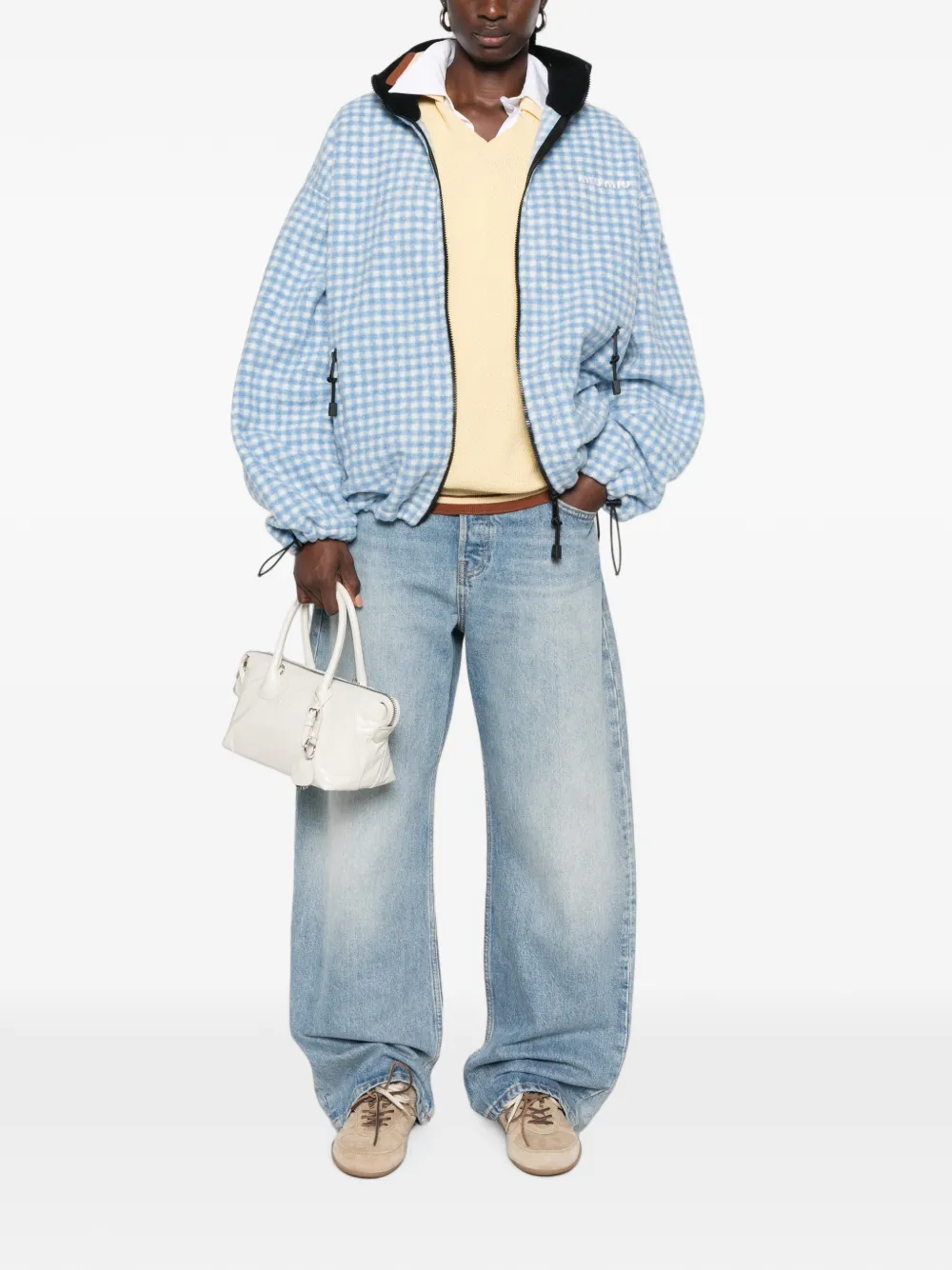 Miu Geruit jack met rits Blauw