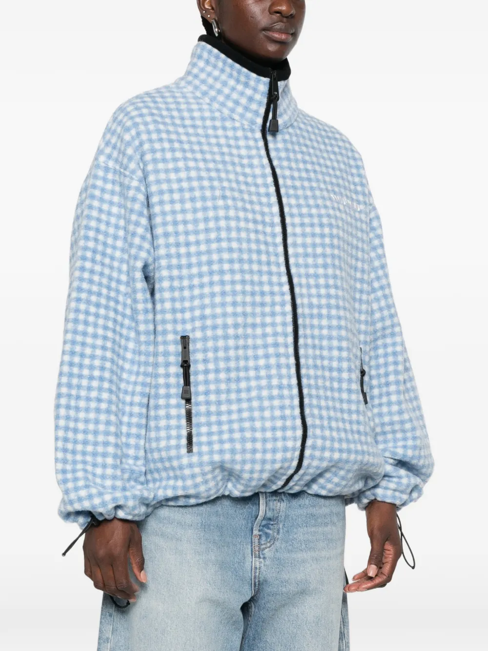 Miu Geruit jack met rits Blauw