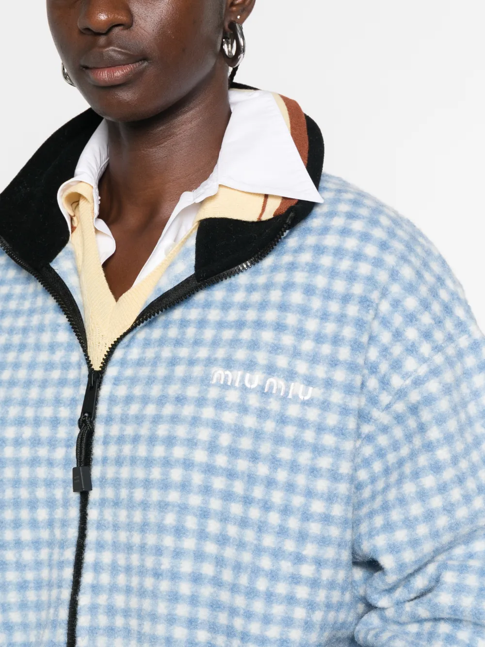 Miu Geruit jack met rits Blauw
