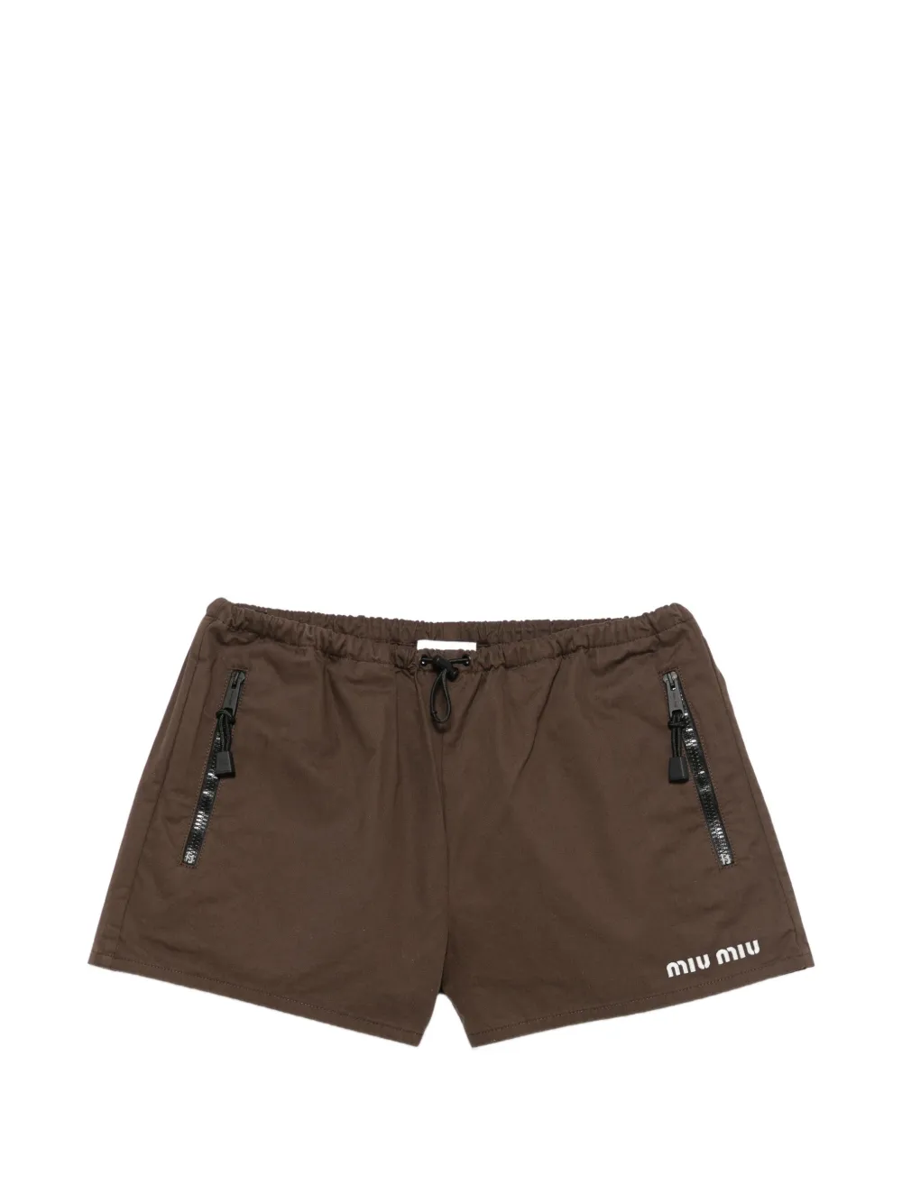 Miu Miu logo-embroidered gabardine shorts - Marrone
