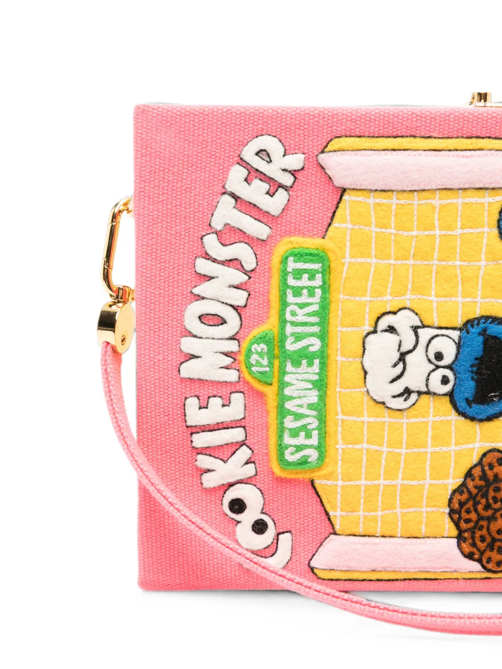 Olympia Le-Tan Cookie Monster's Fantastic Cookbook Strapped Bag in Pink, view 4