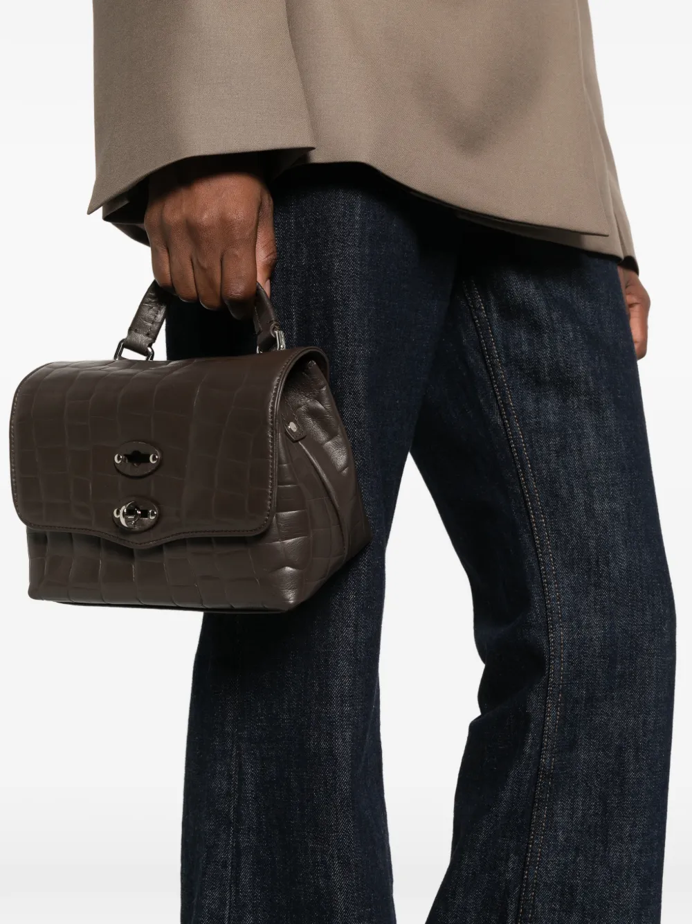 Zanellato baby Postina croc-effect leather tote bag Bruin