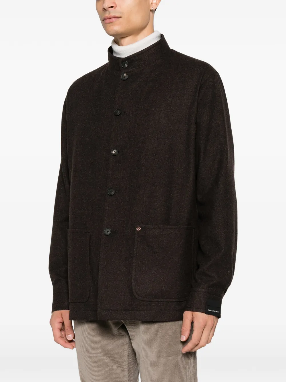 Tagliatore G-Klein jack met ronde hoge kraag en knopen Bruin