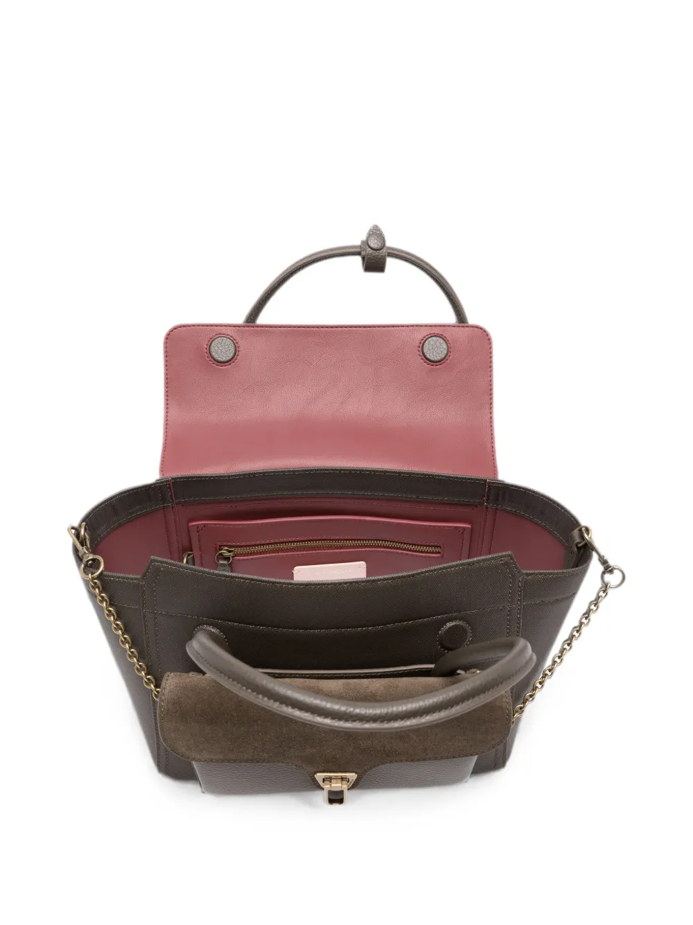 Coccinelle Shopper van bewerkt leer met ketting detail Groen
