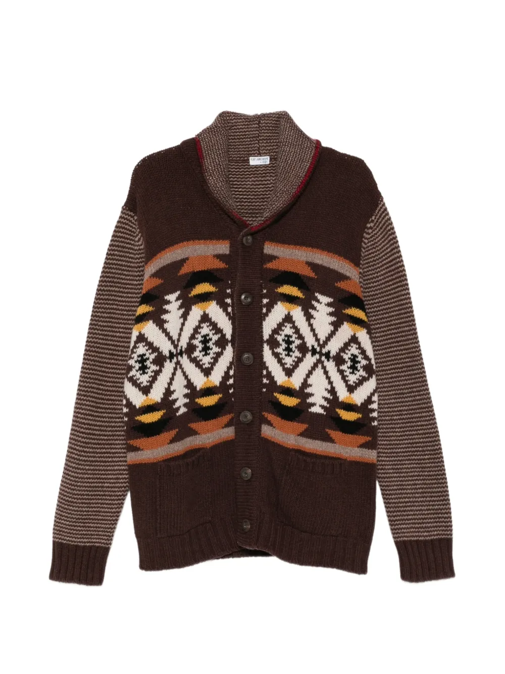 Fay Geometric-pattern Shawl-collar Cardigan In Brown