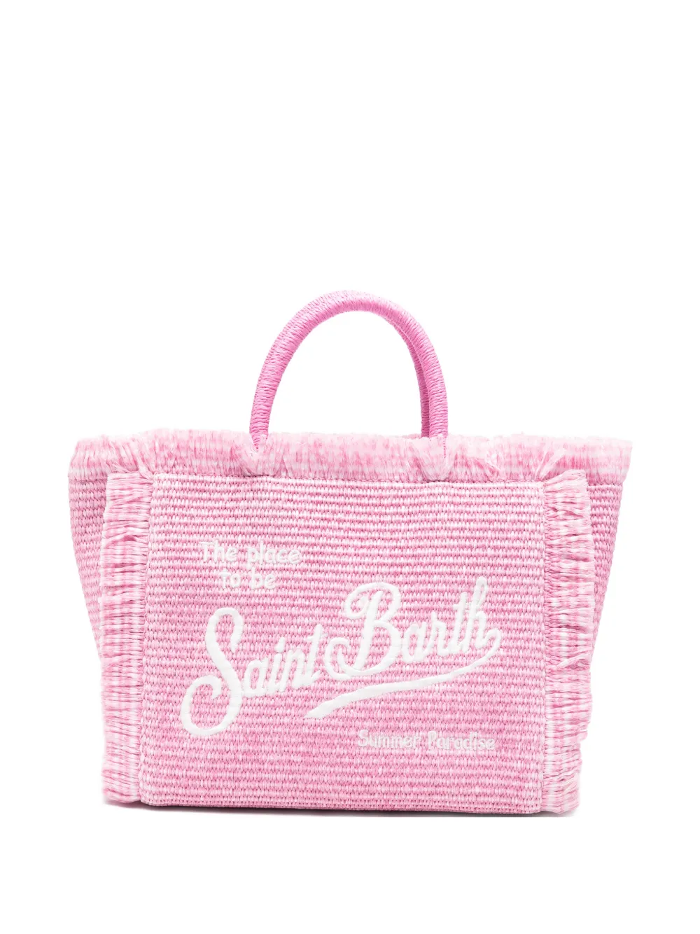 Mc2 Saint Barth Colette Logo-embroidered Frayed Beach Bag In Pink