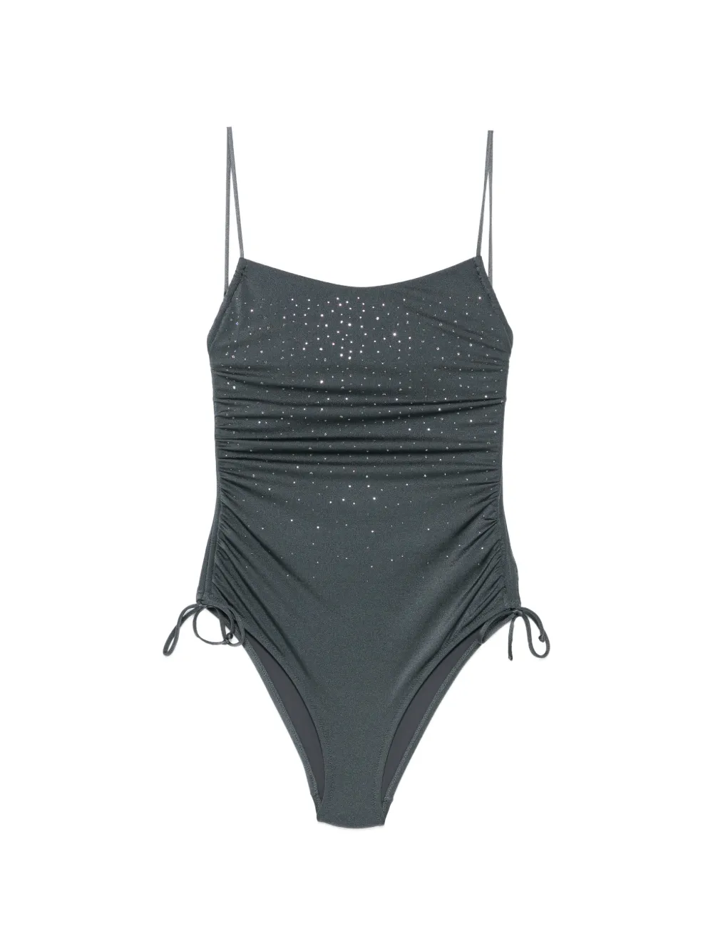 Mc2 Saint Barth Eliya Strass-embellished Ruched Swimsuit In Gray