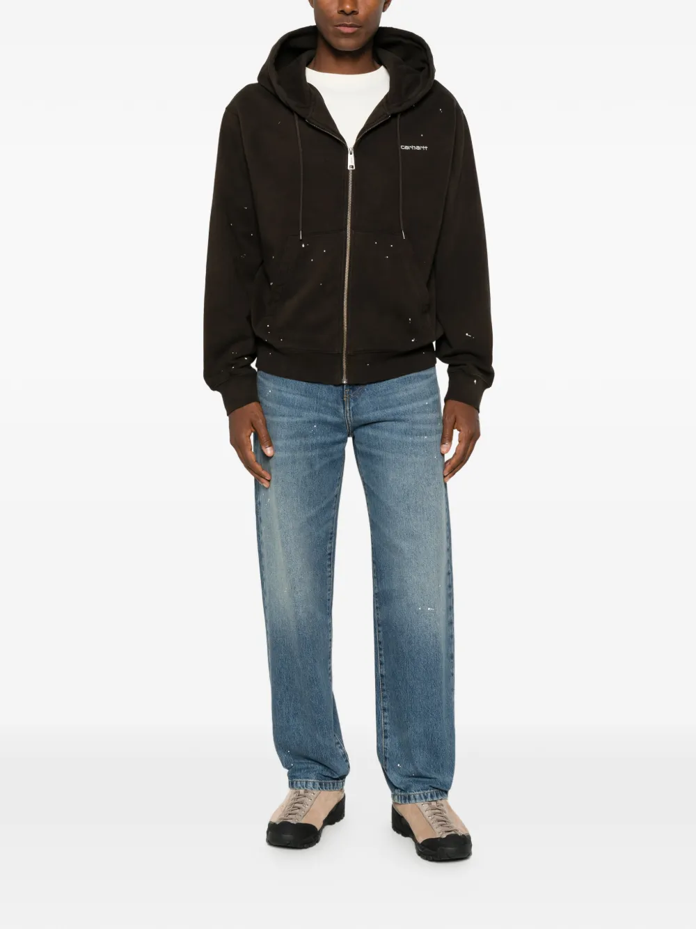 Carhartt WIP Hoodie met geborduurd logo en print Bruin